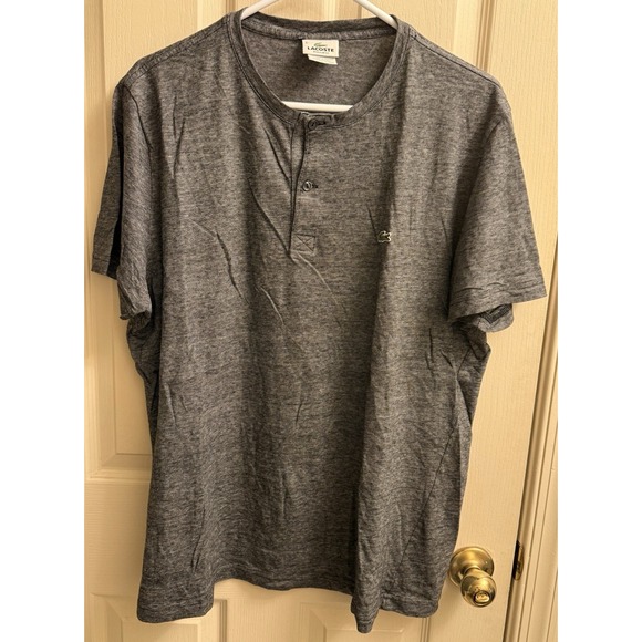 Lacoste Mens Gray Short Sleeve Henley Shirt Regular Fit Cotton Logo Size (6) XL - Picture 1 of 5
